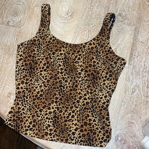 Vintage Sag Harbor Leopard Print Tankini Bikini Top